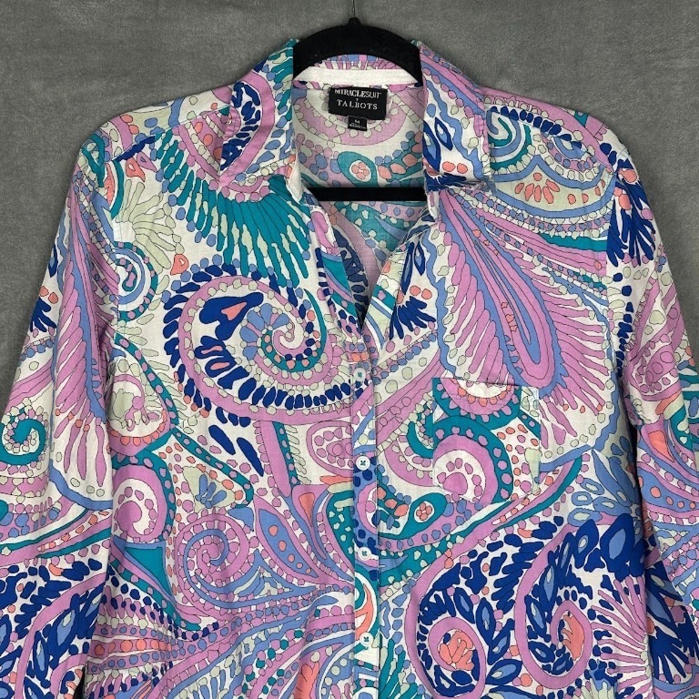 Miraclesuit X Talbots Shirt Dress Coverup Womens Medium Purple Tropical Resort - Picture 2 of 14